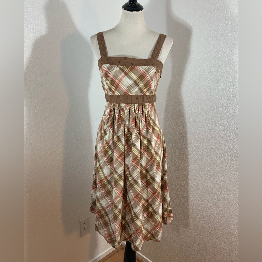 🌹New Listing🌹NWOT Faded Glory Ivory & Brown Plaid Dress